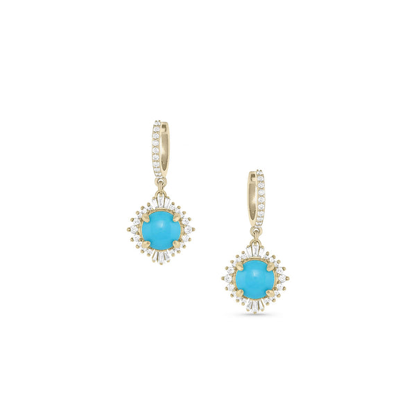 diamond-lined huggie hoop and turquoise cabochon sparkle earring <span class='visuallyhidden'>Call or text 323-404-2959 for shopping assistance</span>